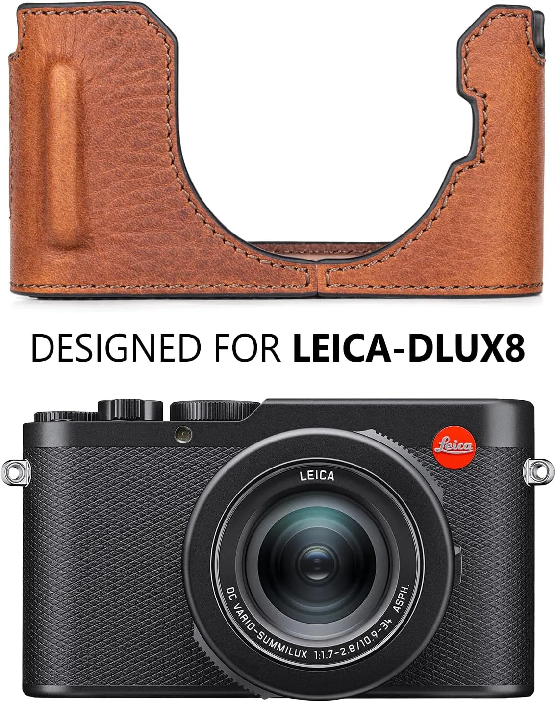 MUZIRI KINOKOO Case for Leica D-LUX 8 Camera - Retro Style Genuine Leather Half Protective Case for Leica D LUX 8/ D-LUX8 Camera - with Opening Bottom and Hand Grip Design - Brown