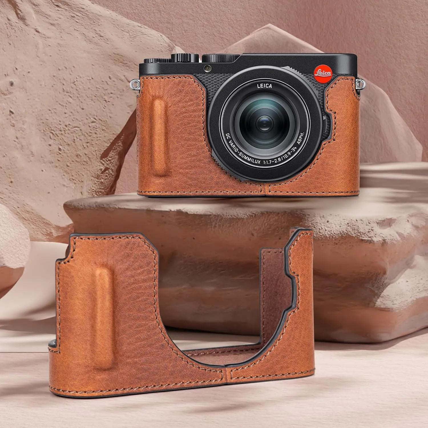 MUZIRI KINOKOO Case for Leica D-LUX 8 Camera - Retro Style Genuine Leather Half Protective Case for Leica D LUX 8/ D-LUX8 Camera - with Opening Bottom and Hand Grip Design - Brown