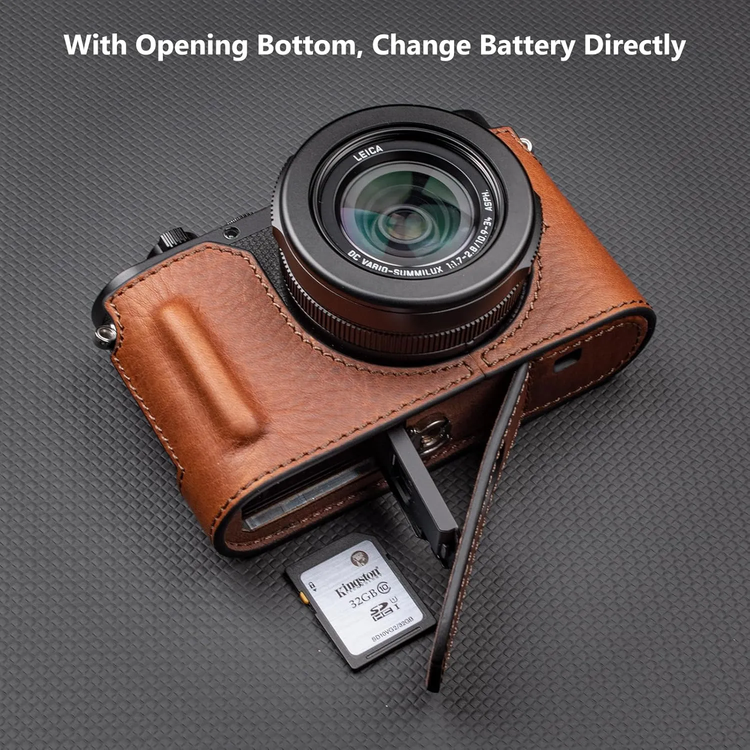 MUZIRI KINOKOO Case for Leica D-LUX 8 Camera - Retro Style Genuine Leather Half Protective Case for Leica D LUX 8/ D-LUX8 Camera - with Opening Bottom and Hand Grip Design - Brown