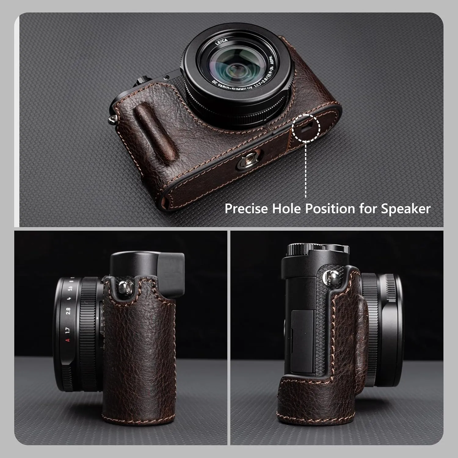 MUZIRI KINOKOO Case for Leica D-LUX 8 Camera - Retro Style Genuine Leather Half Protective Case for Leica D LUX 8/ D-LUX8 Camera - with Opening Bottom and Hand Grip Design - Coffee