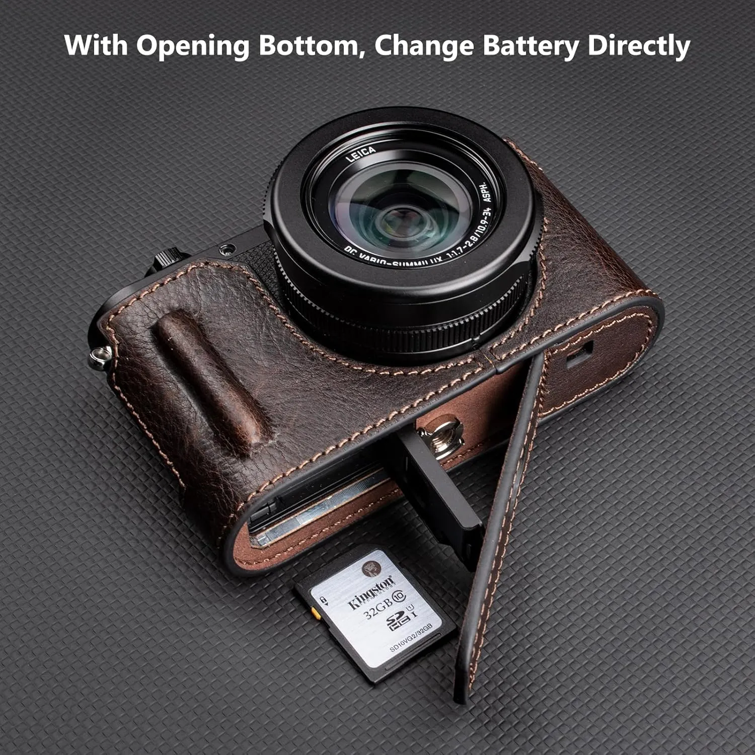 MUZIRI KINOKOO Case for Leica D-LUX 8 Camera - Retro Style Genuine Leather Half Protective Case for Leica D LUX 8/ D-LUX8 Camera - with Opening Bottom and Hand Grip Design - Coffee