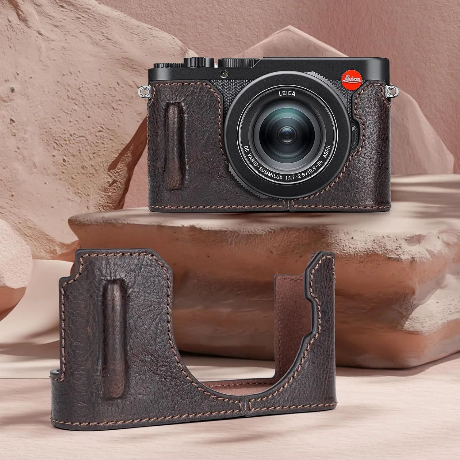 MUZIRI KINOKOO Case for Leica D-LUX 8 Camera - Retro Style Genuine Leather Half Protective Case for Leica D LUX 8/ D-LUX8 Camera - with Opening Bottom and Hand Grip Design - Coffee