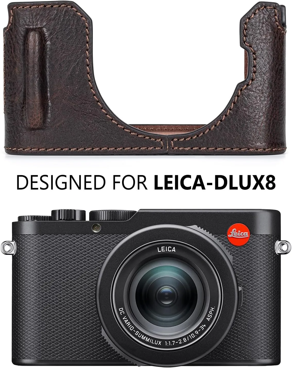 MUZIRI KINOKOO Case for Leica D-LUX 8 Camera - Retro Style Genuine Leather Half Protective Case for Leica D LUX 8/ D-LUX8 Camera - with Opening Bottom and Hand Grip Design - Coffee