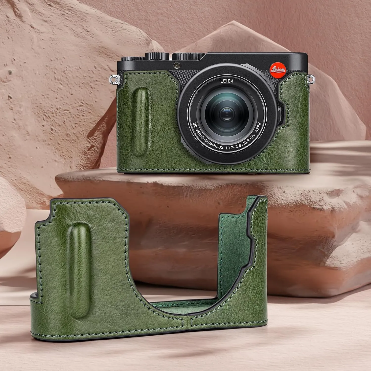 MUZIRI KINOKOO Case for Leica D-LUX 8 Camera - Retro Style Genuine Leather Half Protective Case for Leica D LUX 8/ D-LUX8 Camera - with Opening Bottom and Hand Grip Design - Green
