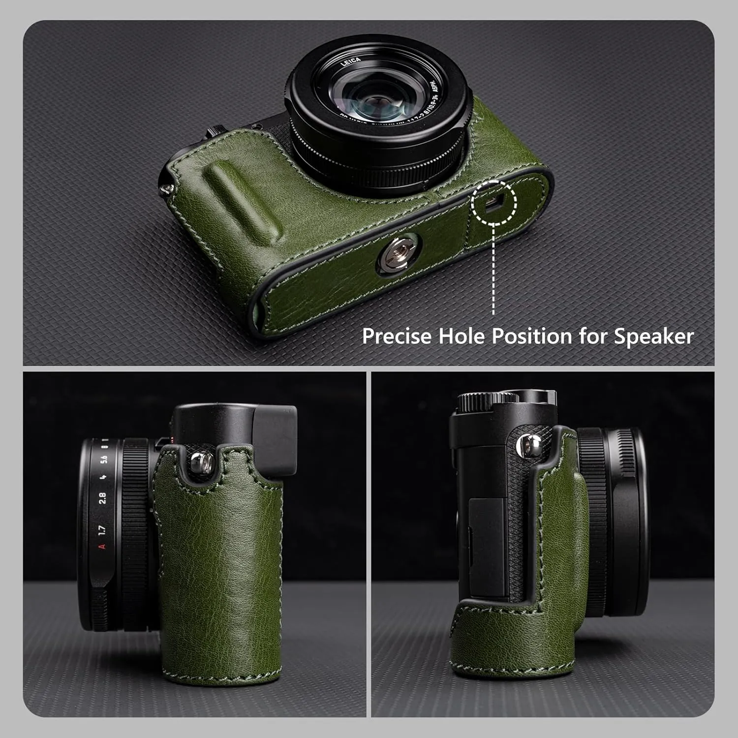 MUZIRI KINOKOO Case for Leica D-LUX 8 Camera - Retro Style Genuine Leather Half Protective Case for Leica D LUX 8/ D-LUX8 Camera - with Opening Bottom and Hand Grip Design - Green