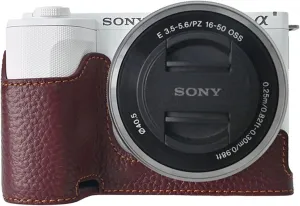 MUZIRI KINOKOO Case for Sony ZV-E10 II Camera - Retro Style Genuine Leather Half Protective Case for Sony Alpha ZVE10 II/ZV-E10 II Camera - with Opening Bottom and Hand Grip Design - Coffee