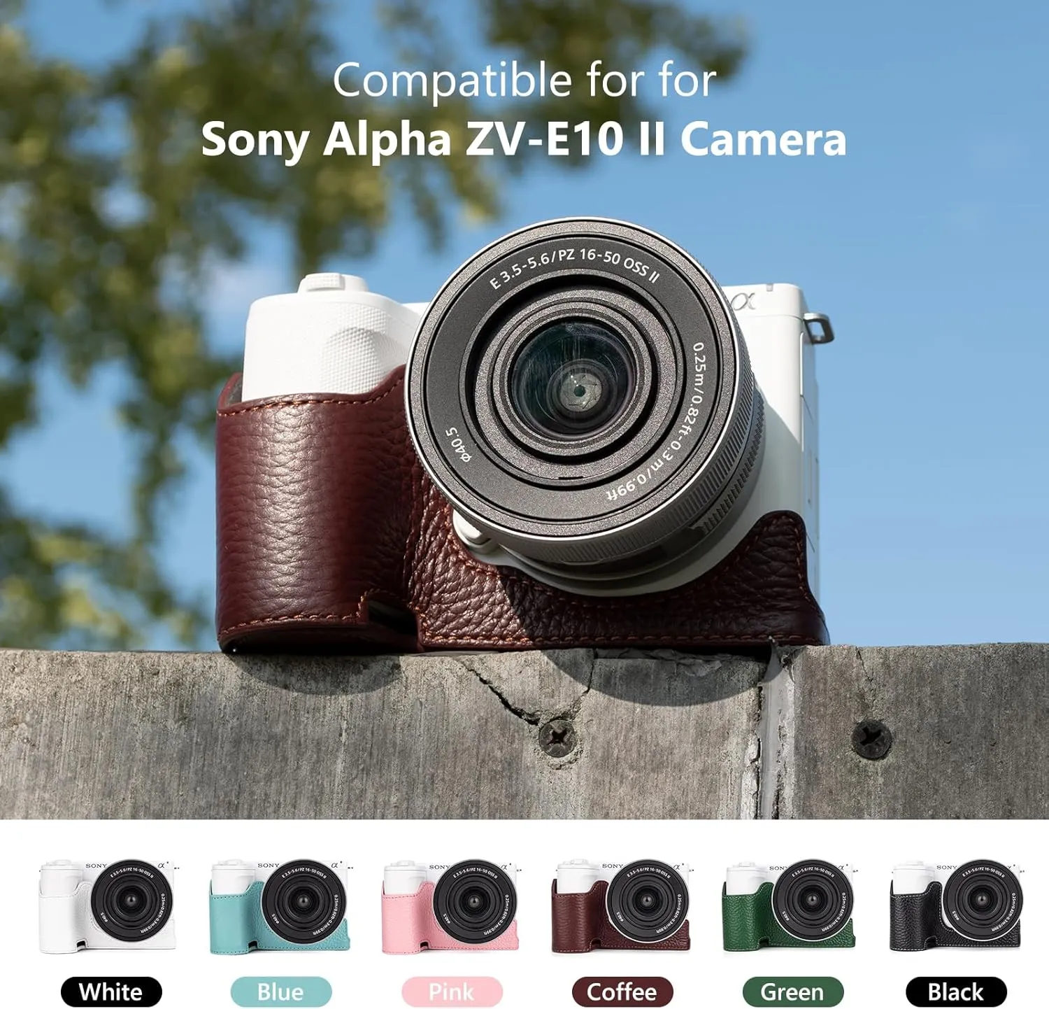 MUZIRI KINOKOO Case for Sony ZV-E10 II Camera - Retro Style Genuine Leather Half Protective Case for Sony Alpha ZVE10 II/ZV-E10 II Camera - with Opening Bottom and Hand Grip Design - Coffee