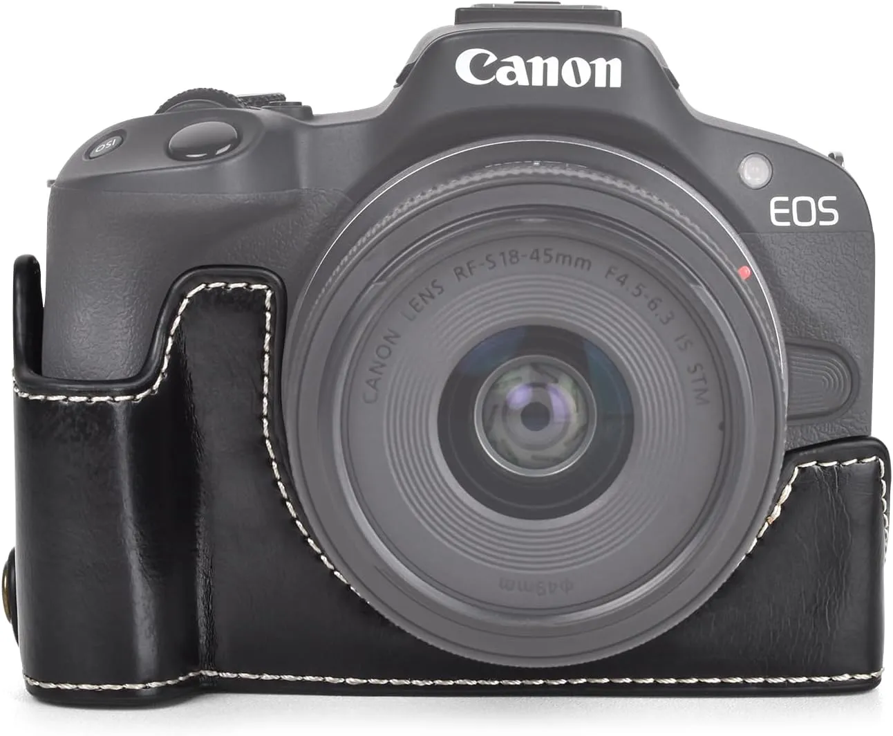 MUZIRI KINOKOO EOS R50 Camera Case, Retro Style PU Leather Half Case for Canon EOS R50, Black, Retro Style