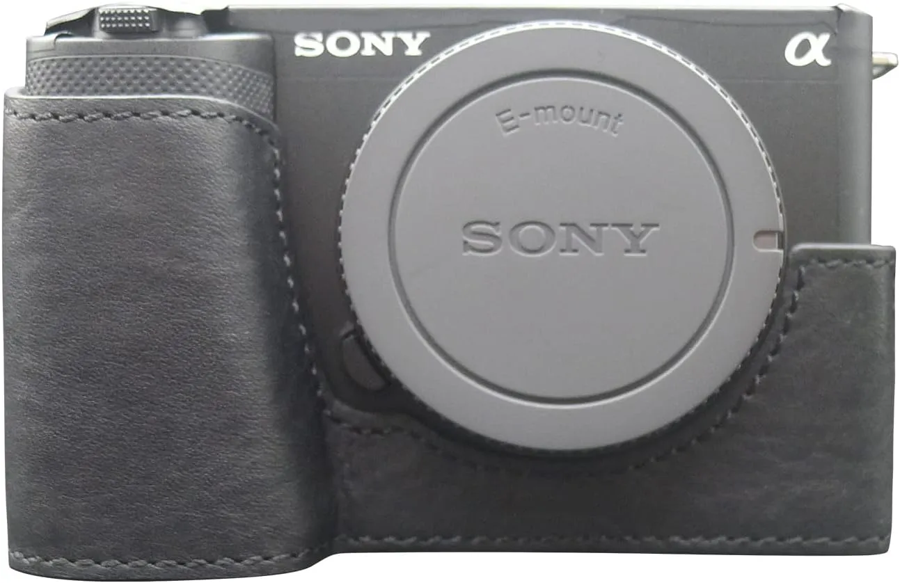 MUZIRI KINOKOO Sony ZV-E1 Case - Genuine Real Leather Half Case for Sony ZV-E1/ZVE1 Camera - Protective Case with Bottom Opening Version - Black