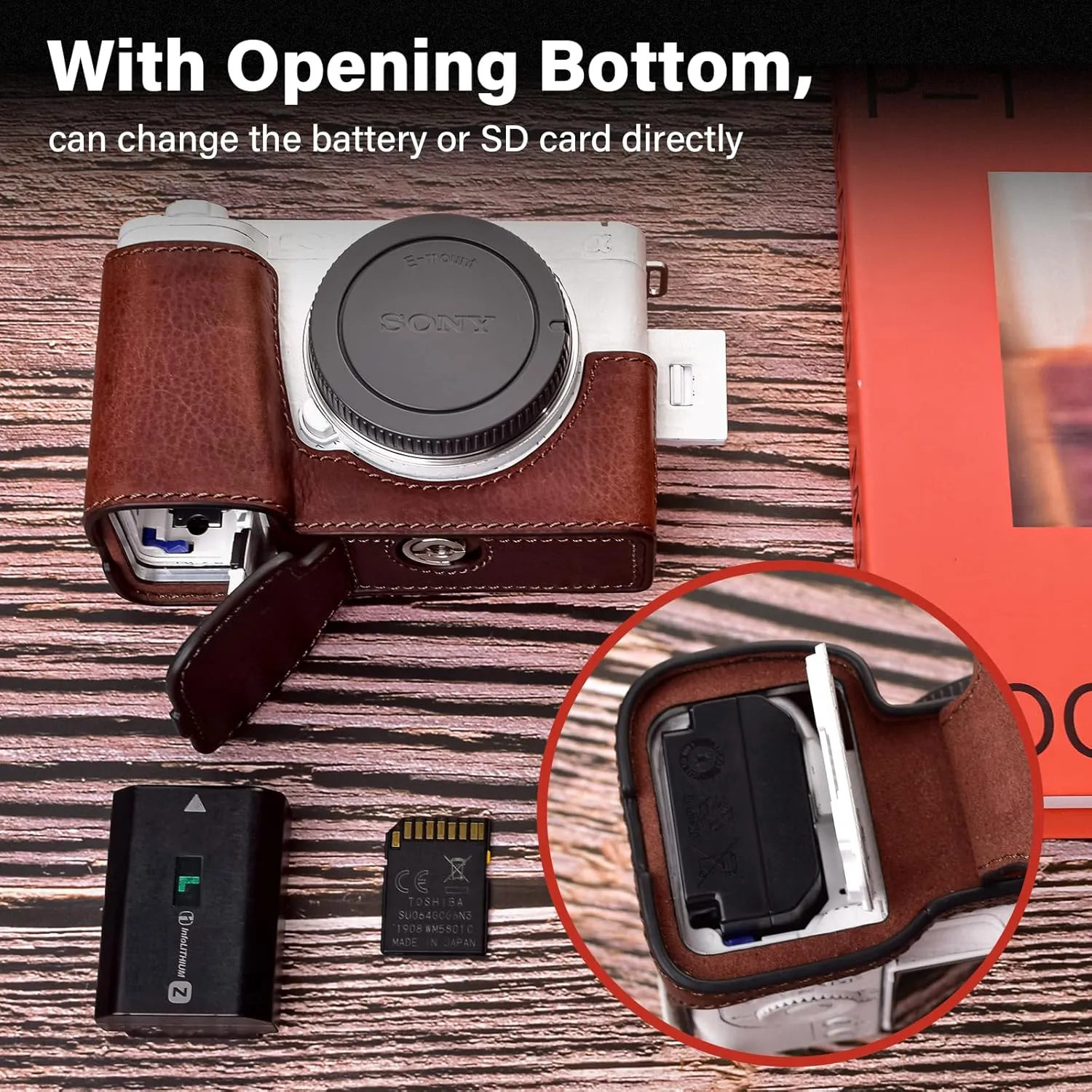 MUZIRI KINOKOO Sony ZV-E1 Case - Genuine Real Leather Half Case for Sony ZV-E1/ZVE1 Camera - Protective Case with Bottom Opening Version - Brown