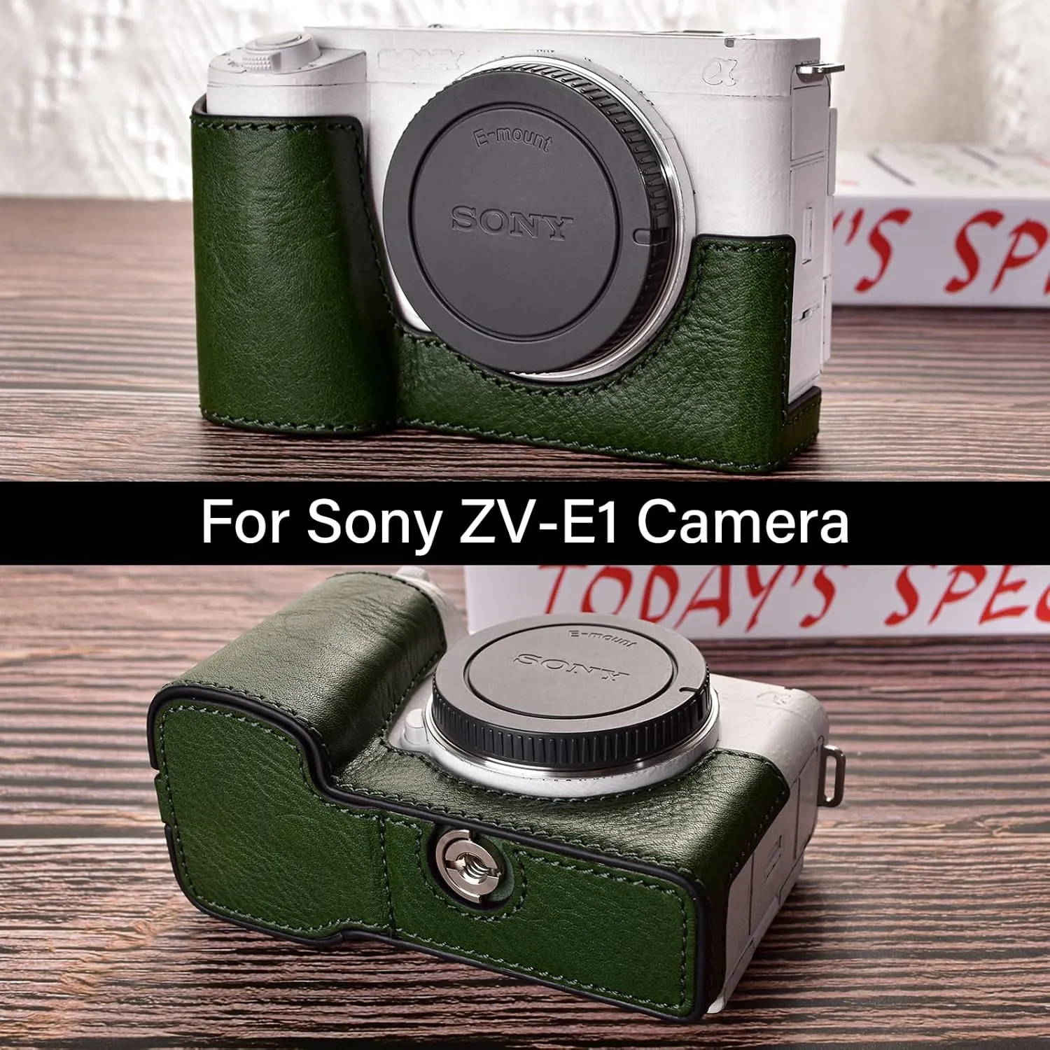 MUZIRI KINOKOO Sony ZV-E1 Case - Genuine Real Leather Half Case for Sony ZV-E1/ZVE1 Camera - Protective Case with Bottom Opening Version - Green