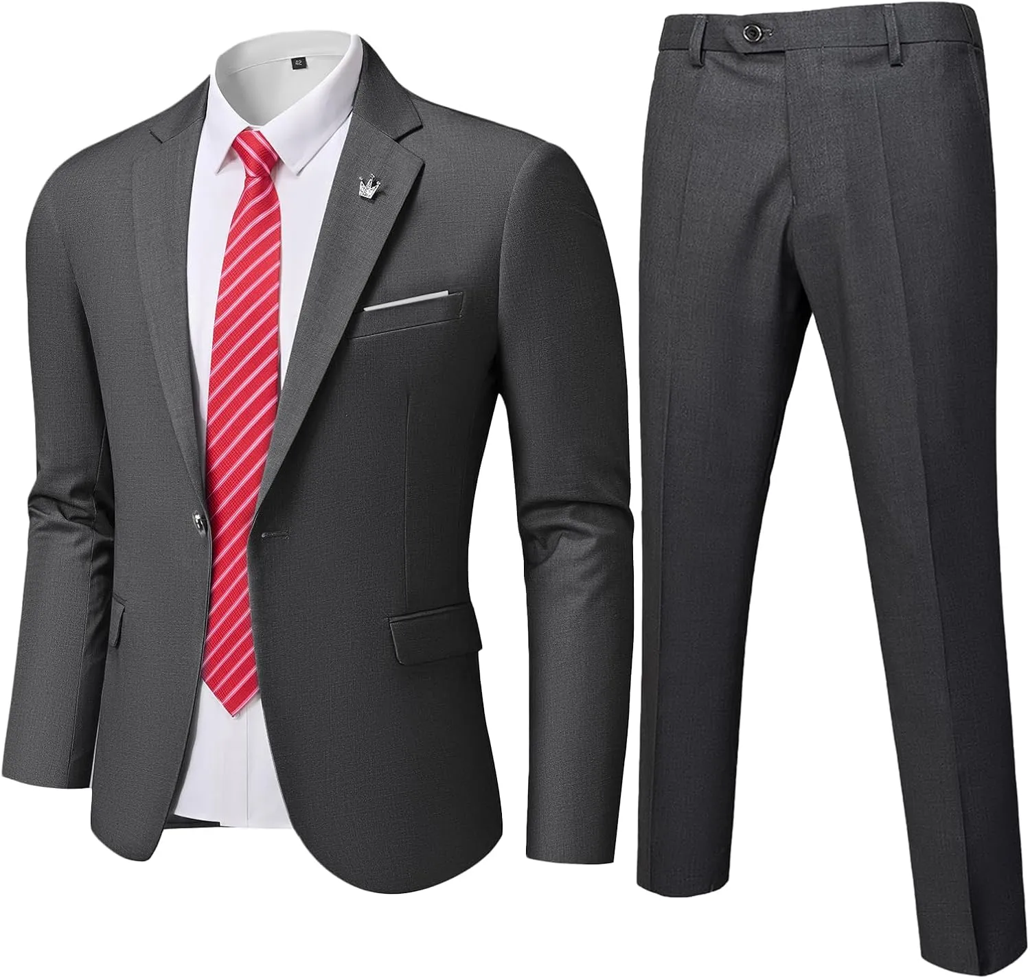 MY'S Men's 2 Piece Suit, One Button Slim Fit Jacket and Pants with Tie, Classic Blazer for Weddings Business Party