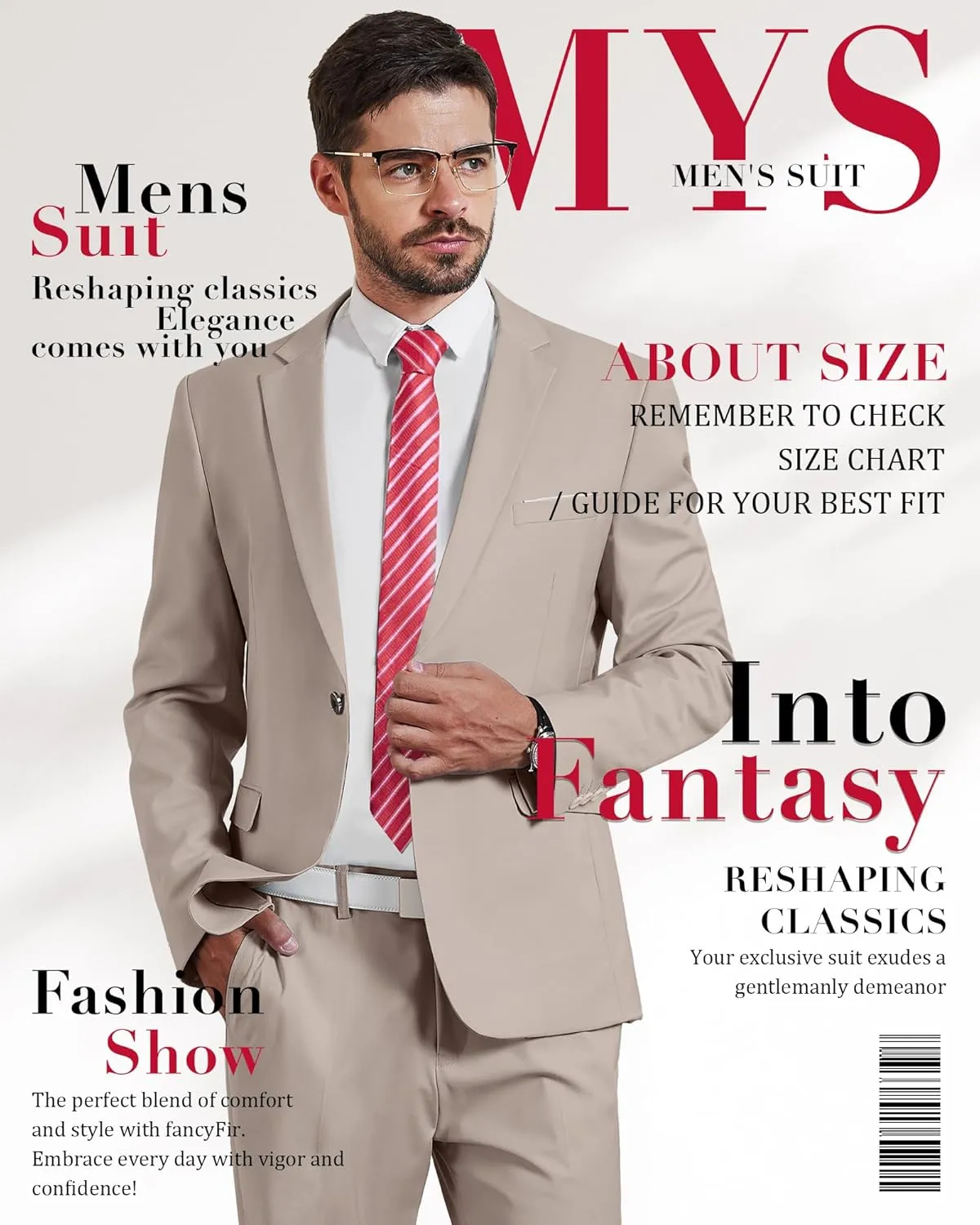 MY'S Men's 2 Piece Suit, One Button Slim Fit Jacket and Pants with Tie, Classic Blazer for Weddings Business Party