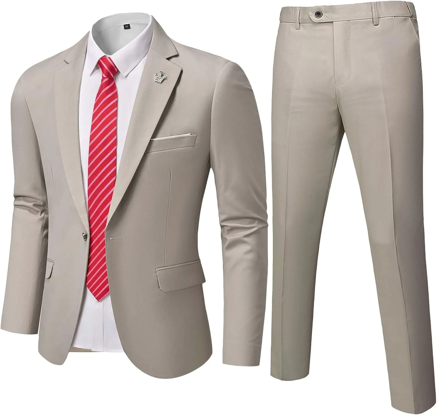 MY'S Men's 2 Piece Suit, One Button Slim Fit Jacket and Pants with Tie, Classic Blazer for Weddings Business Party