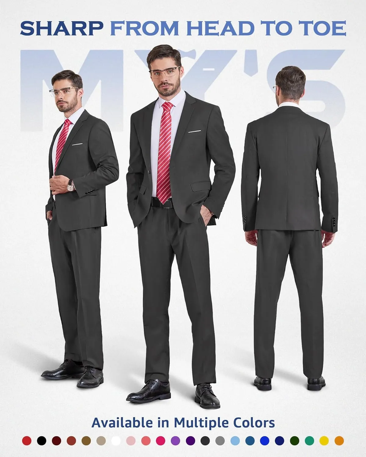 MY'S Men's 2 Piece Suit, One Button Slim Fit Jacket and Pants with Tie, Classic Blazer for Weddings Business Party