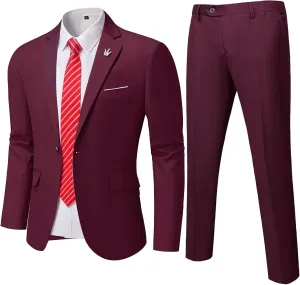 MY'S Men's 2 Piece Suit, One Button Slim Fit Jacket and Pants with Tie, Classic Blazer for Weddings Business Party
