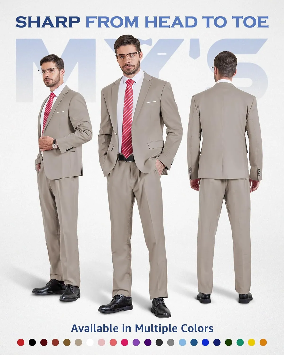MY'S Men's 2 Piece Suit, One Button Slim Fit Jacket and Pants with Tie, Classic Blazer for Weddings Business Party