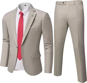MY'S Men's 2 Piece Suit, One Button Slim Fit Jacket and Pants with Tie, Classic Blazer for Weddings Business Party