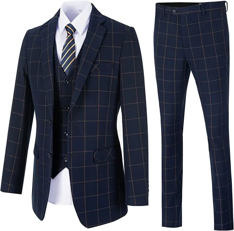 Navy Blue Notched Lapel Three Pieces Business Suits Fashion Wedding Party Groom Blazer Vest Pants