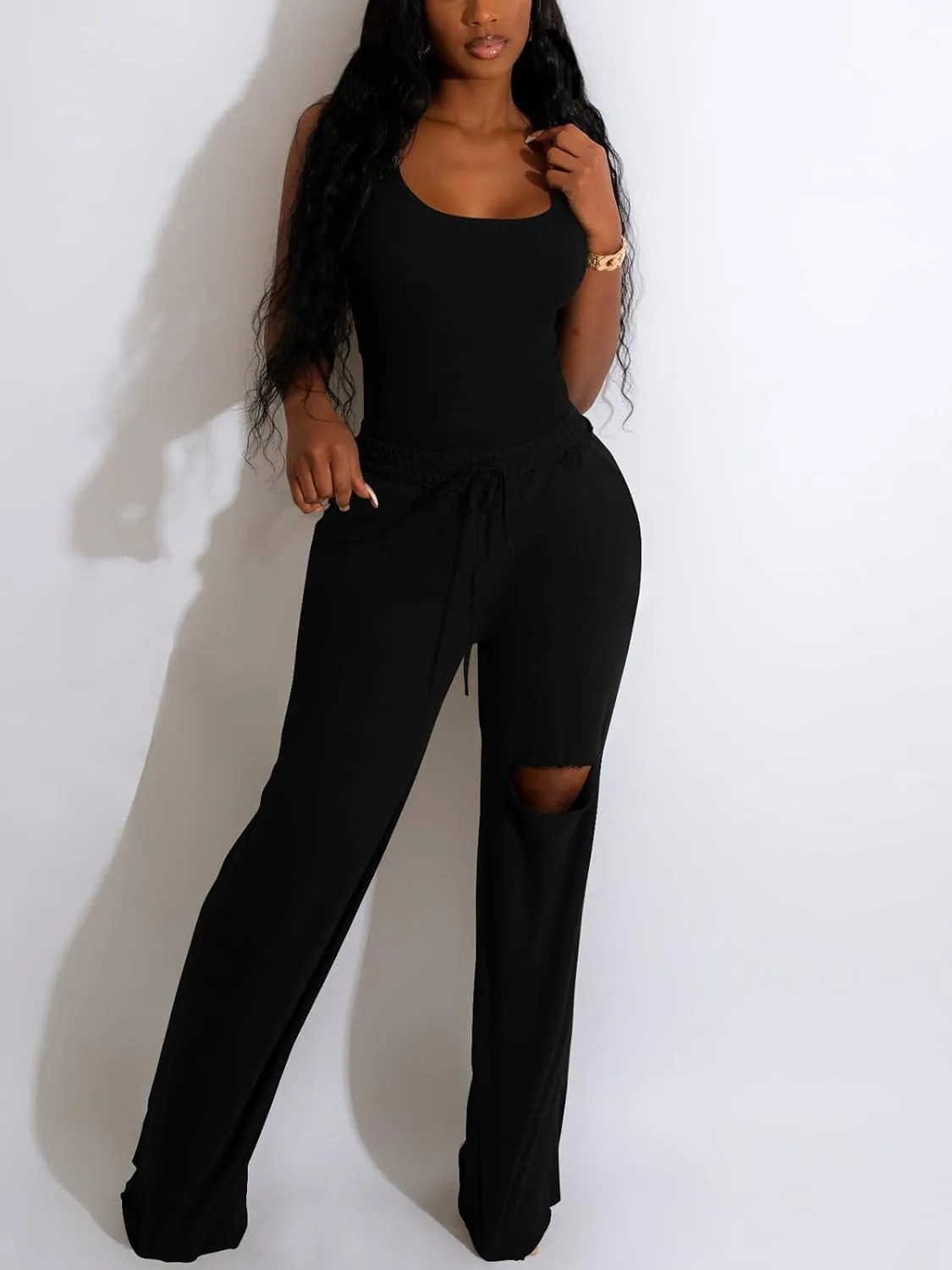 Nimsruc Two Piece Outfits For Women Casual Sleeveless Sweat Suits