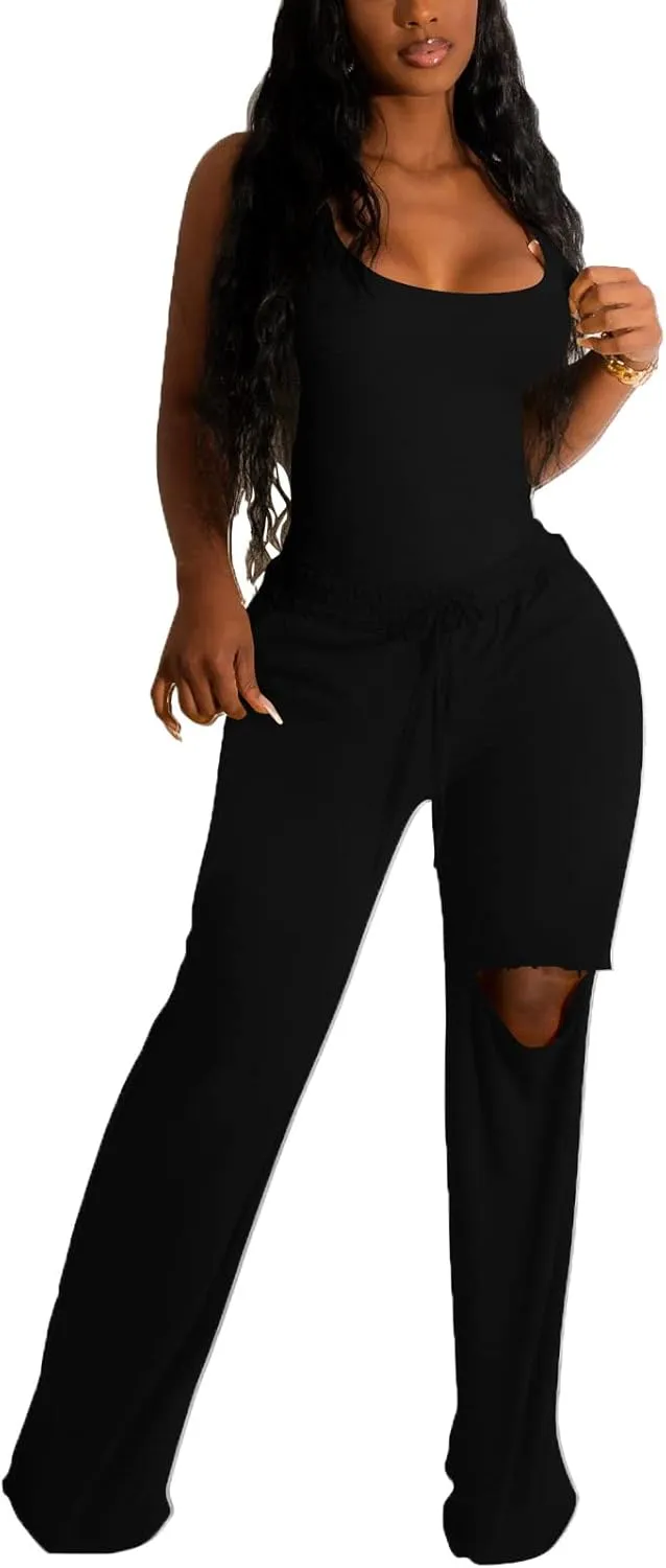 Nimsruc Two Piece Outfits For Women Casual Sleeveless Sweat Suits