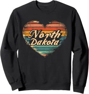 North Dakota - Heart Vintage Love Women Kids Retro Graphic Sweatshirt