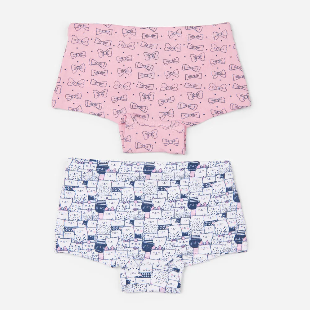 Organic Cotton Girls Boyshorts - Cats and Bows Combo Set of 2