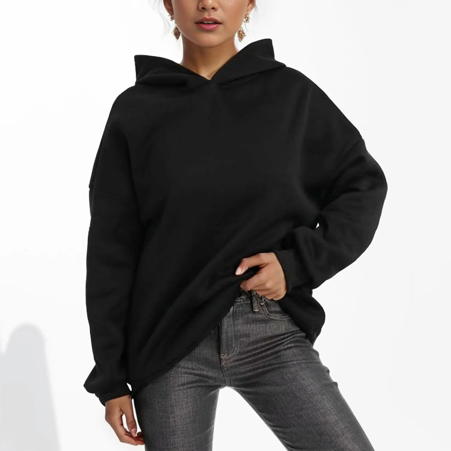 Oversized Plain Hoodies for Women Casual Trendy 2024 Fall Outfits Fleece Y2K Sweatshirts Pullover Long Sleeve Tops