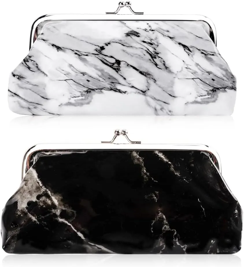 Oyachic 2 Packs Marble Coin Purse Large Change Purse Clutch Wallet Kiss Lock Pouch with Clasp Closure Make Up Bag