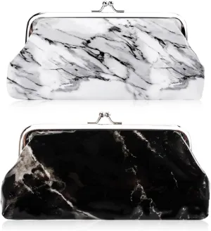 Oyachic 2 Packs Marble Coin Purse Large Change Purse Clutch Wallet Kiss Lock Pouch with Clasp Closure Make Up Bag