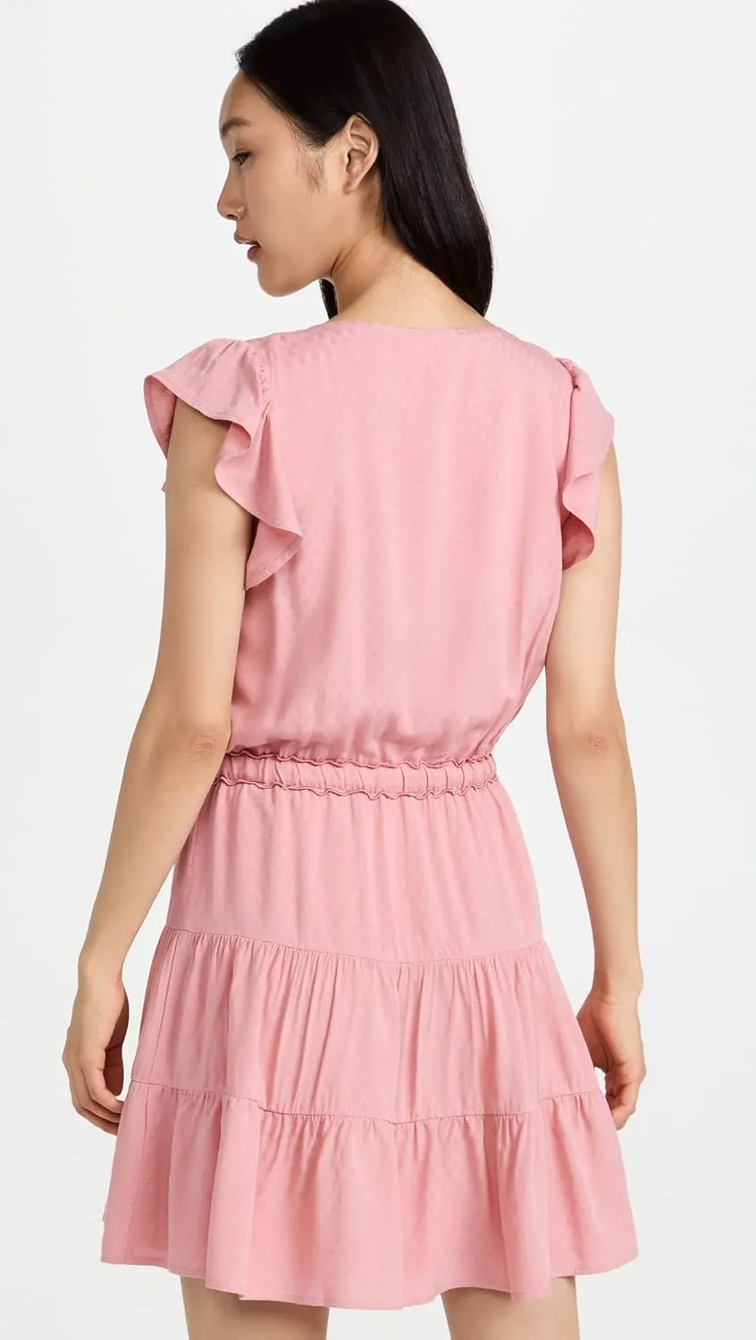 PAIGE Women's Rosalee Mini Dress Tiered Skirt Covered Button in Lipstick Pink