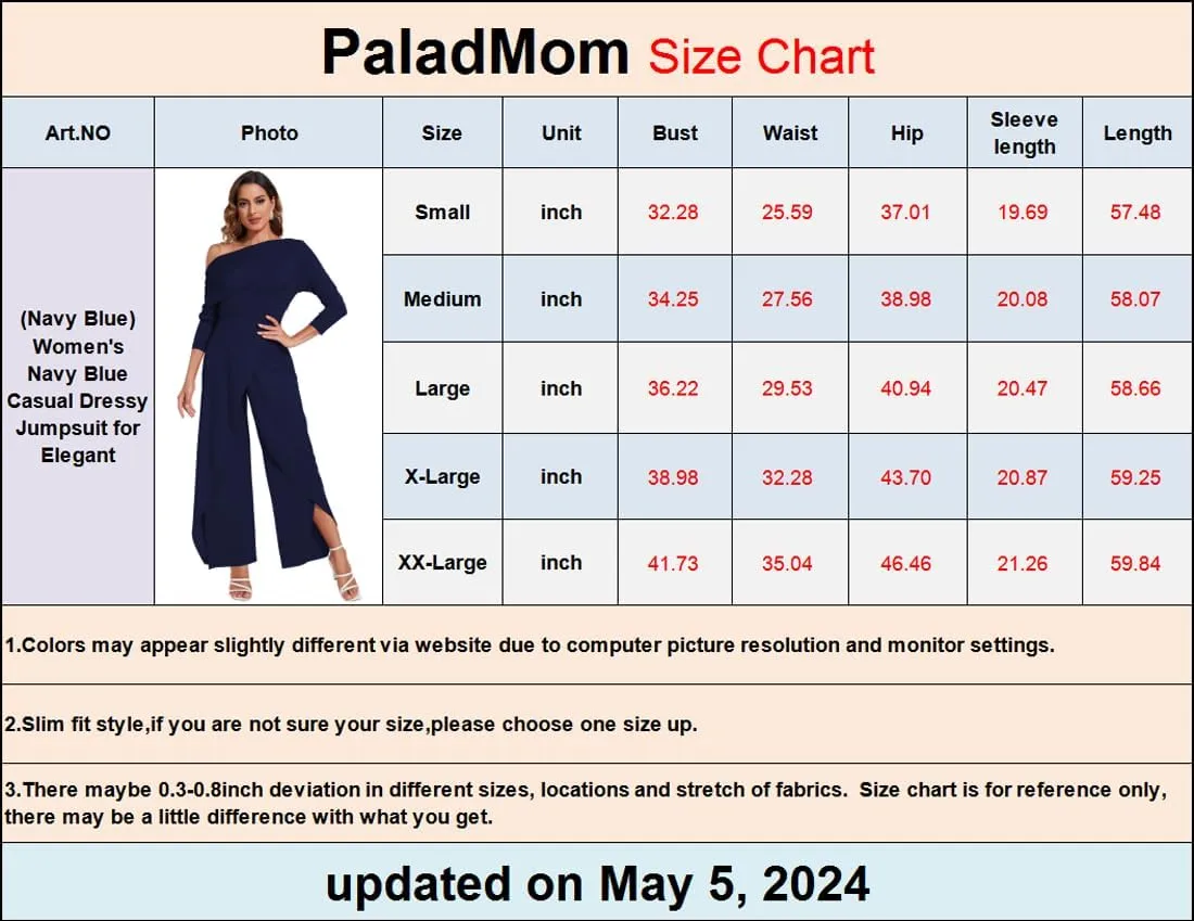 PaladMom Women's Casual Fall Elegant One Shoulder Long Sleeves Dressy for Work Wide Leg Pants Clubwear Party Jumpsuits