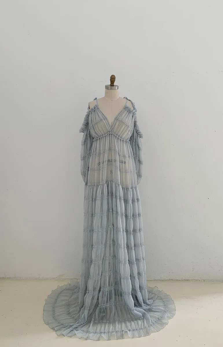 Paloma Sheer Maternity Photoshoot Dress | Choose Color Chiffon Gown w/ split belly, Convertible Neckline, One Size