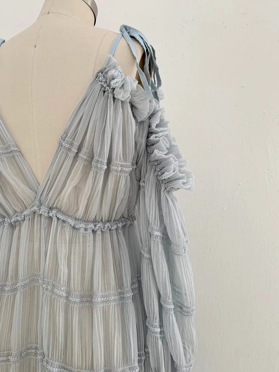 Paloma Sheer Maternity Photoshoot Dress | Choose Color Chiffon Gown w/ split belly, Convertible Neckline, One Size