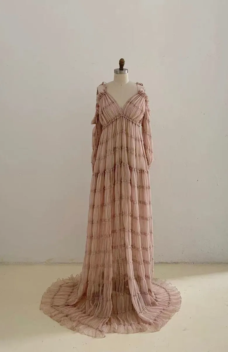 Paloma Sheer Maternity Photoshoot Dress | Choose Color Chiffon Gown w/ split belly, Convertible Neckline, One Size