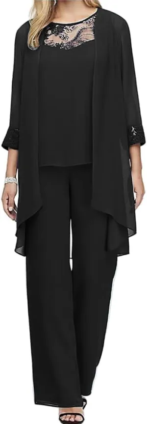 Pant Suits for Women Dressy Wedding 2 Piece Outfits Casual Irregular Chiffon Formal Wide Leg Pants Suits