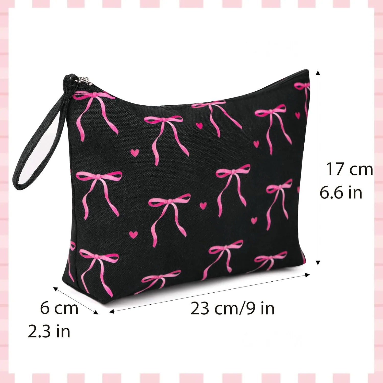 Pink Bow Makeup Bag for Women Preppy Pouch Travel Cosmetic Bag Coquette Makeup Bag Birthday Valentines Day Christmas Gifts for Bestie Mom Daughter Teen Girls (Black)
