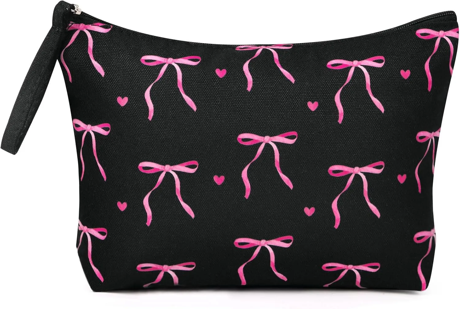 Pink Bow Makeup Bag for Women Preppy Pouch Travel Cosmetic Bag Coquette Makeup Bag Birthday Valentines Day Christmas Gifts for Bestie Mom Daughter Teen Girls (Black)