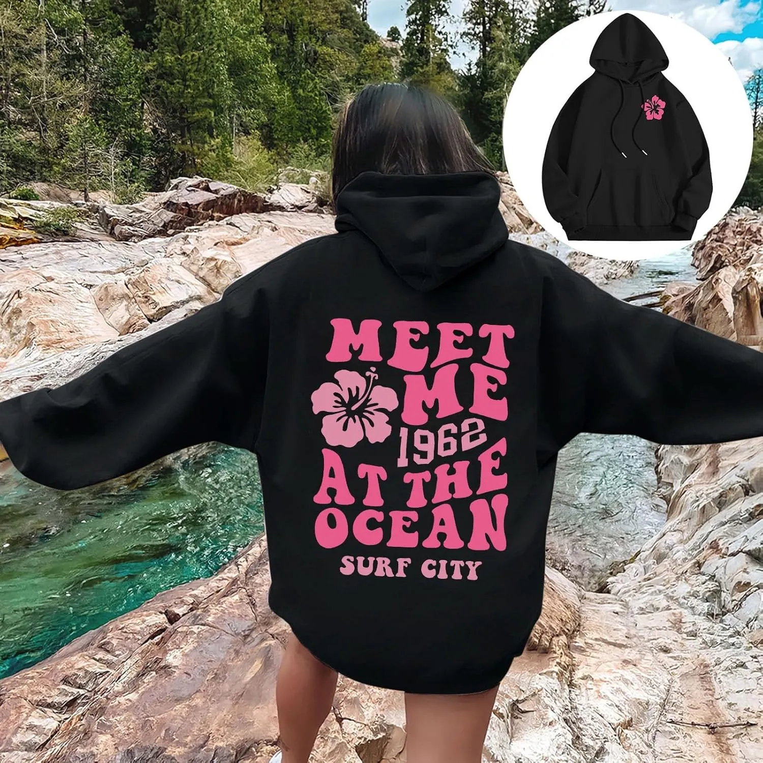 Pink Graphic Hoodies for Women 2024 Fall Outfits Oversized Hoodie Teen Girls Cute Preppy Sweatshirts Casual Pullover