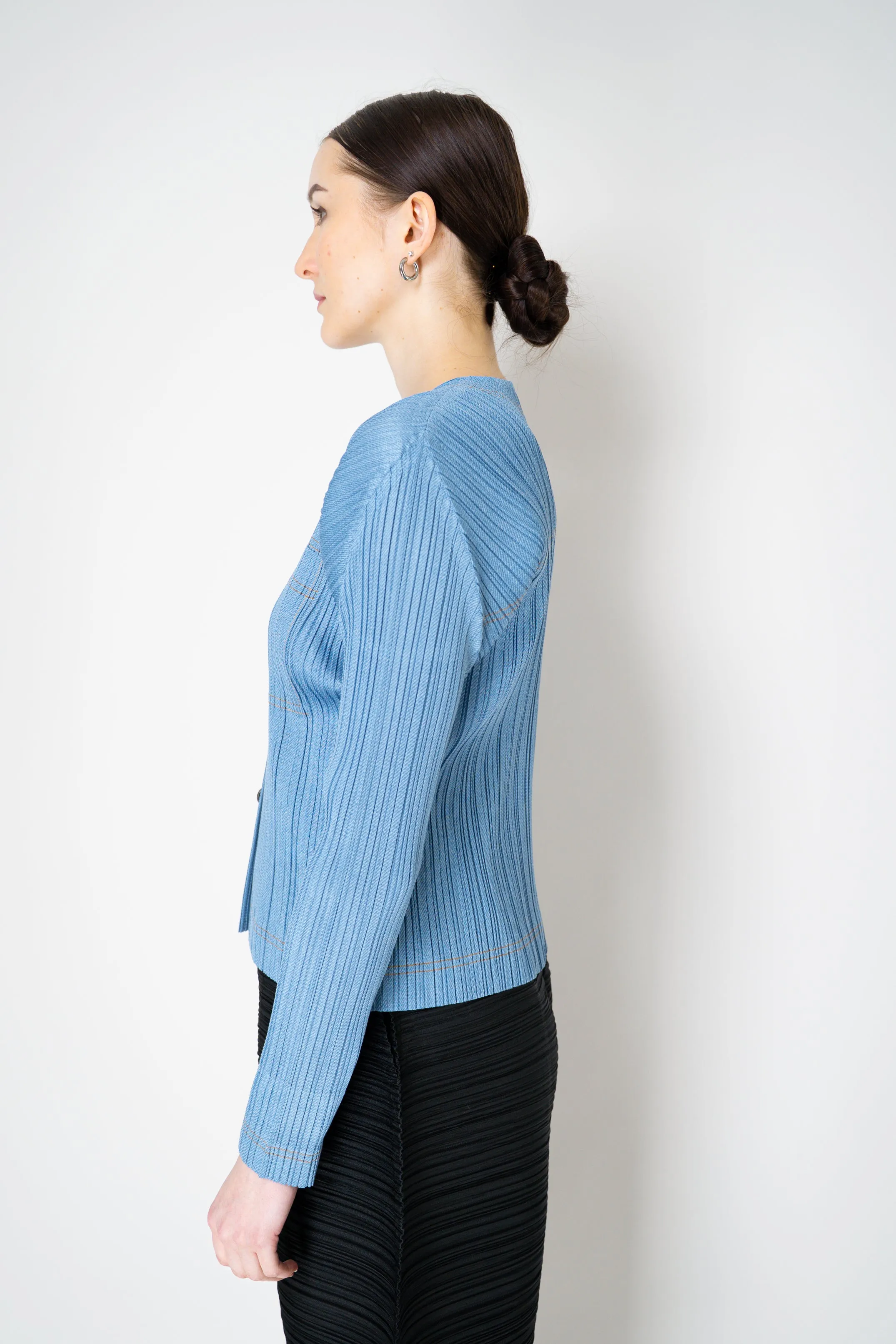 Pleats Please Issey Miyake Cotton Denim Pleated Jacket
