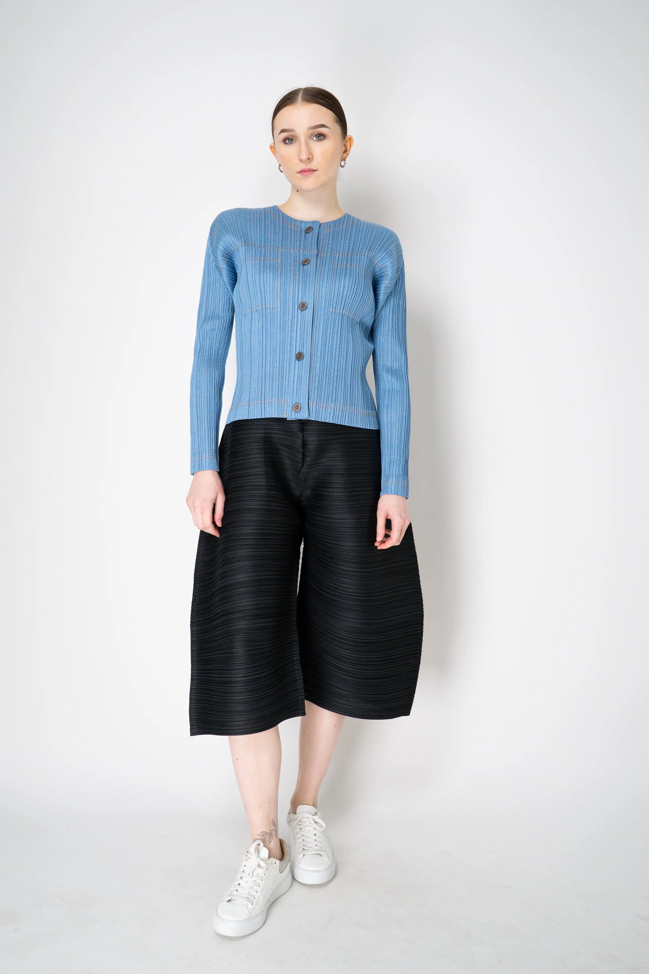 Pleats Please Issey Miyake Cotton Denim Pleated Jacket