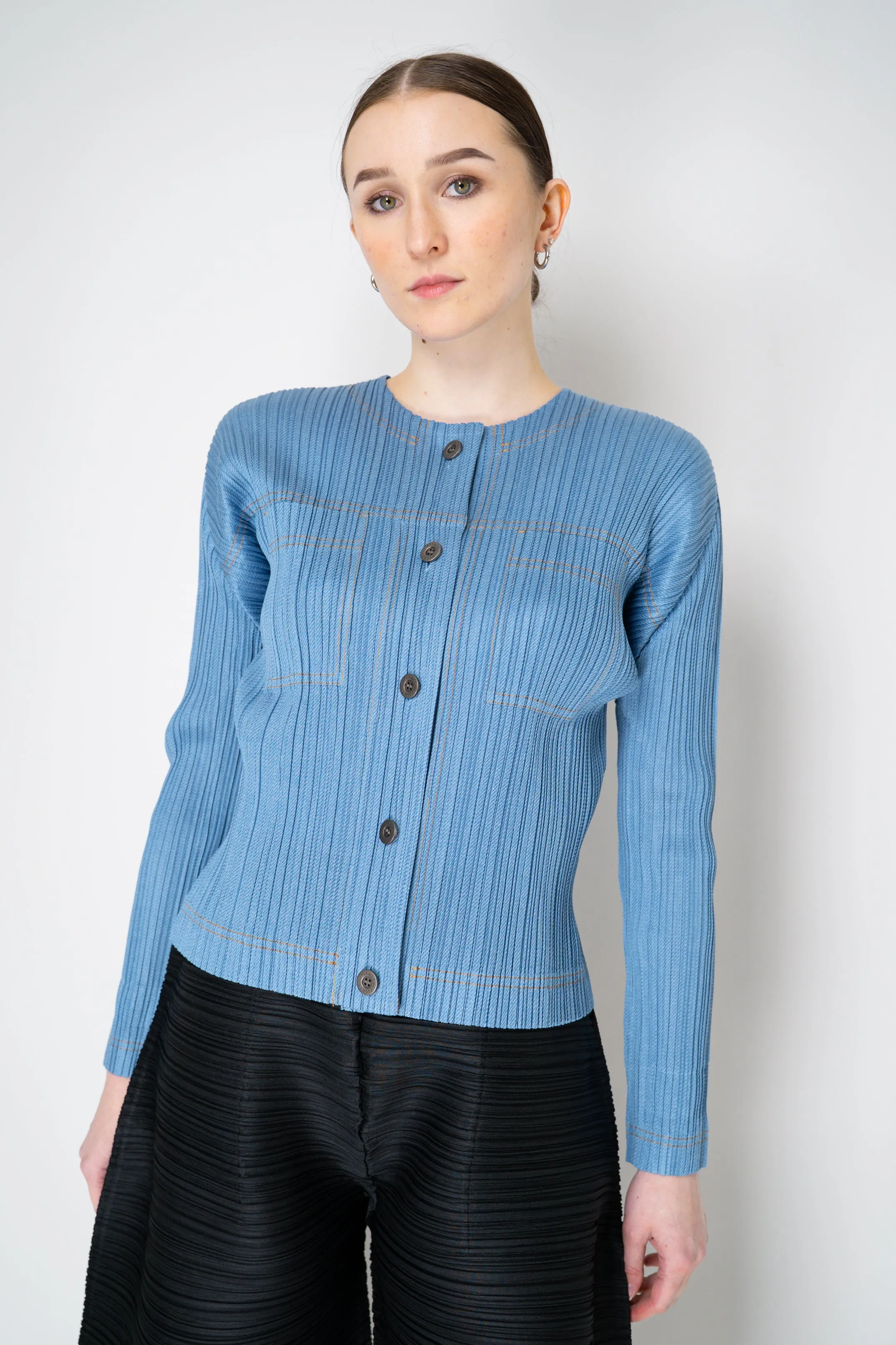 Pleats Please Issey Miyake Cotton Denim Pleated Jacket