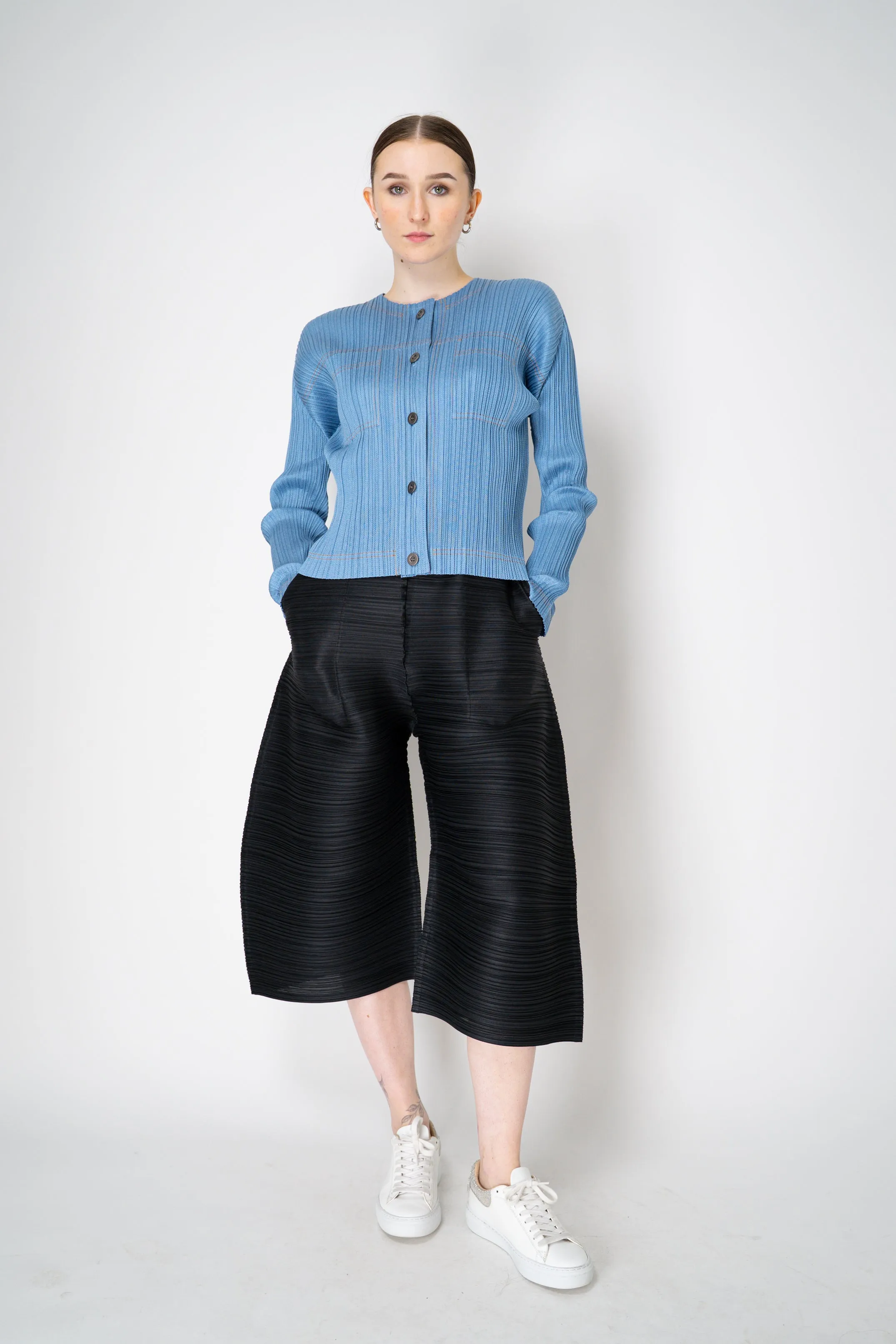 Pleats Please Issey Miyake Cotton Denim Pleated Jacket
