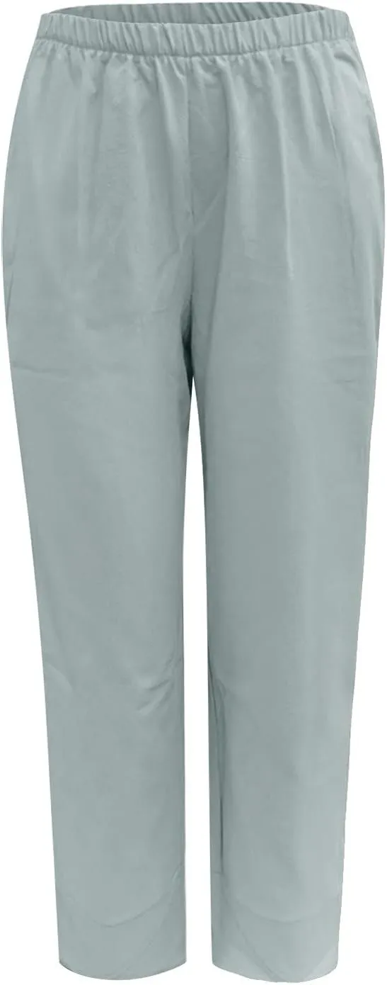 Plus Size Cotton Linen Capri Pants for Women Casual Summer Baggy Trendy Lounge Pants Athletic Trousers with Pockets