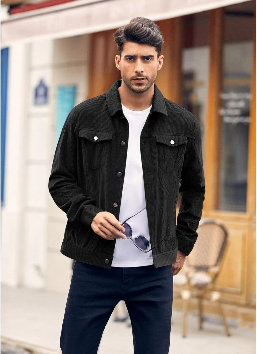 Pretifeel Mens Corduroy Trucker Jacket Slim Fit Button Down Fall Winter Coat