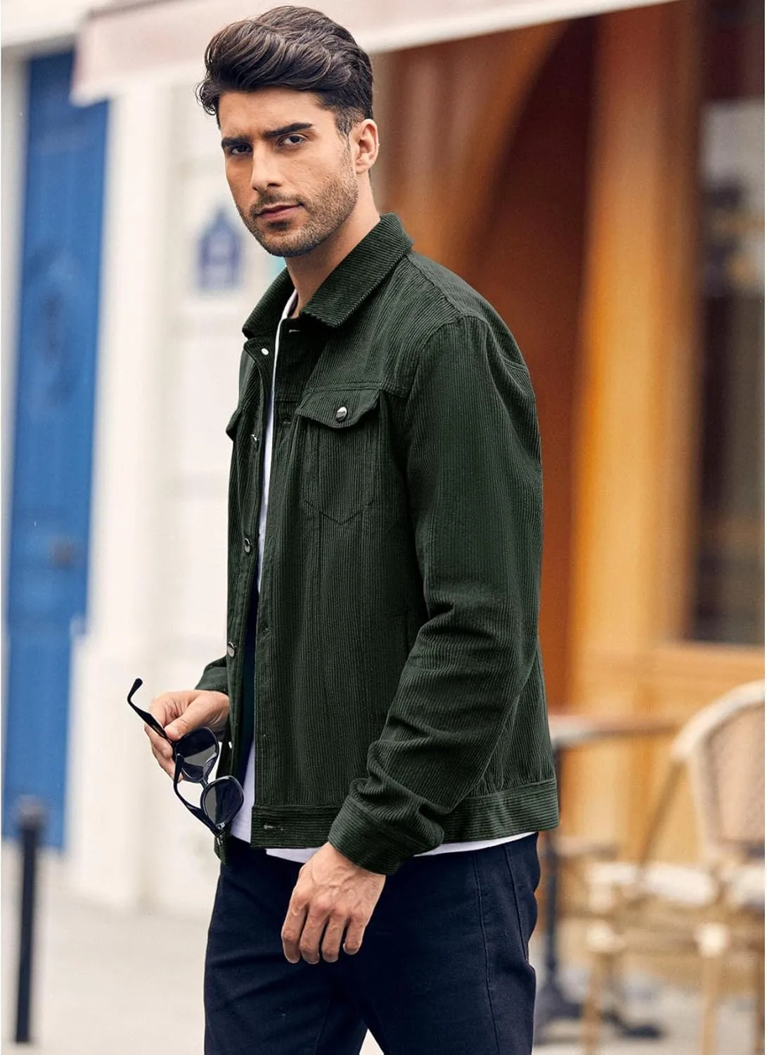 Pretifeel Mens Corduroy Trucker Jacket Slim Fit Button Down Fall Winter Coat