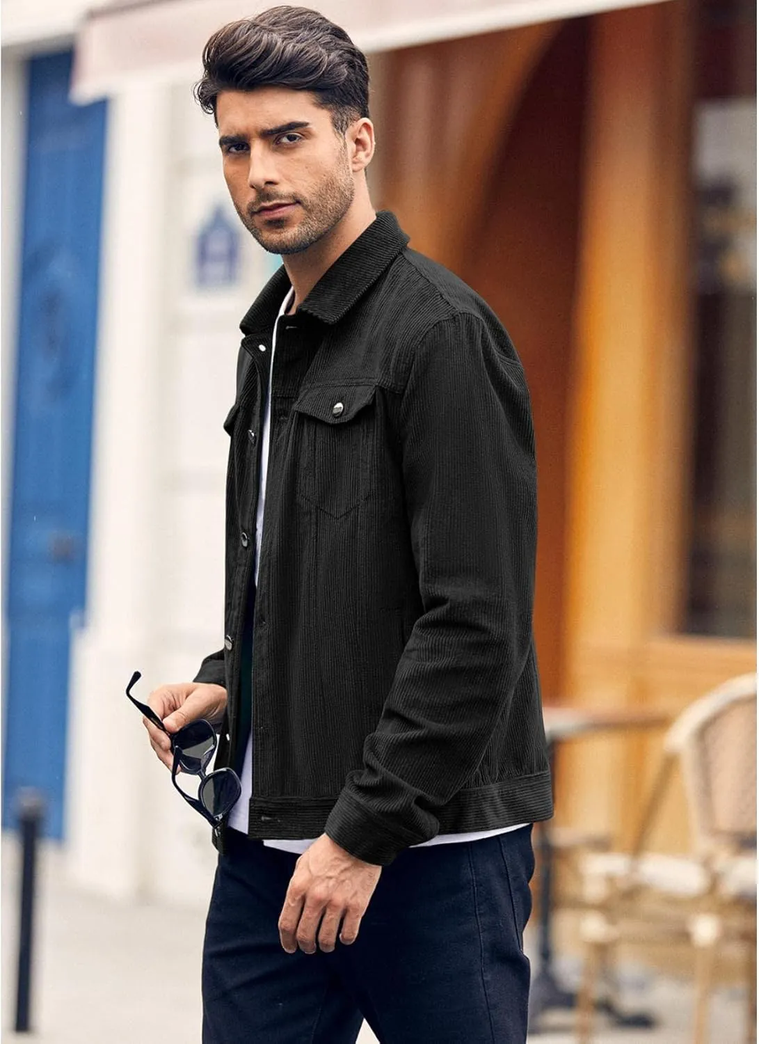 Pretifeel Mens Corduroy Trucker Jacket Slim Fit Button Down Fall Winter Coat