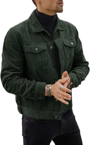 Pretifeel Mens Corduroy Trucker Jacket Slim Fit Button Down Fall Winter Coat