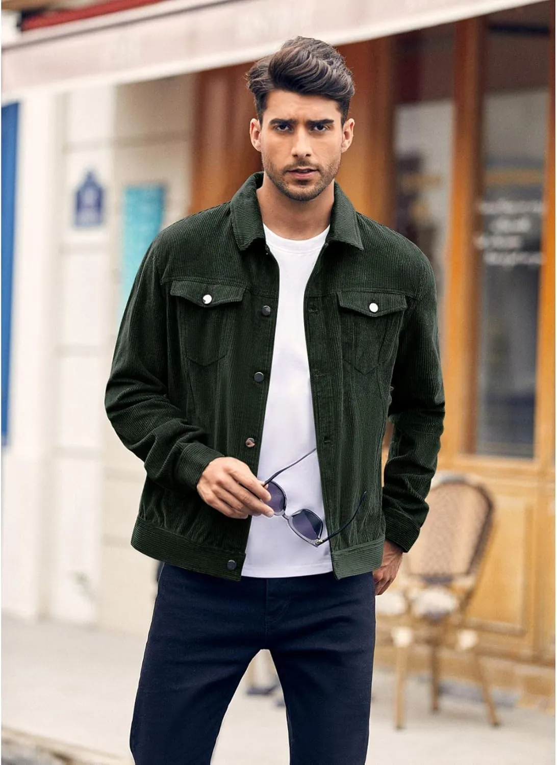 Pretifeel Mens Corduroy Trucker Jacket Slim Fit Button Down Fall Winter Coat