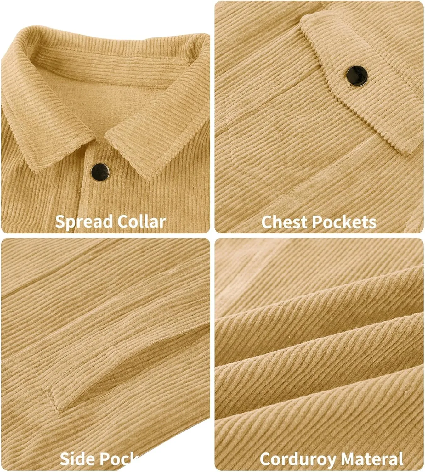 Pretifeel Mens Corduroy Trucker Jacket Slim Fit Button Down Fall Winter Coat